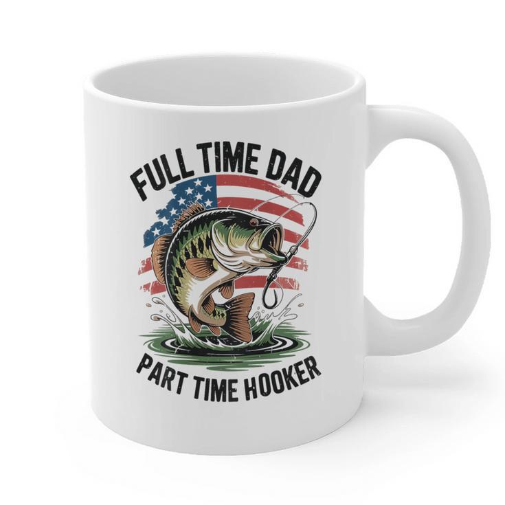 Fishing 4th July Full Time Dad Part Time Hooker On-Back Graphic Print Coffee Mug