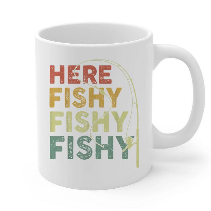 Fishing Here-Fishy Bass Fish Dad Graphic Print Coffee Mug