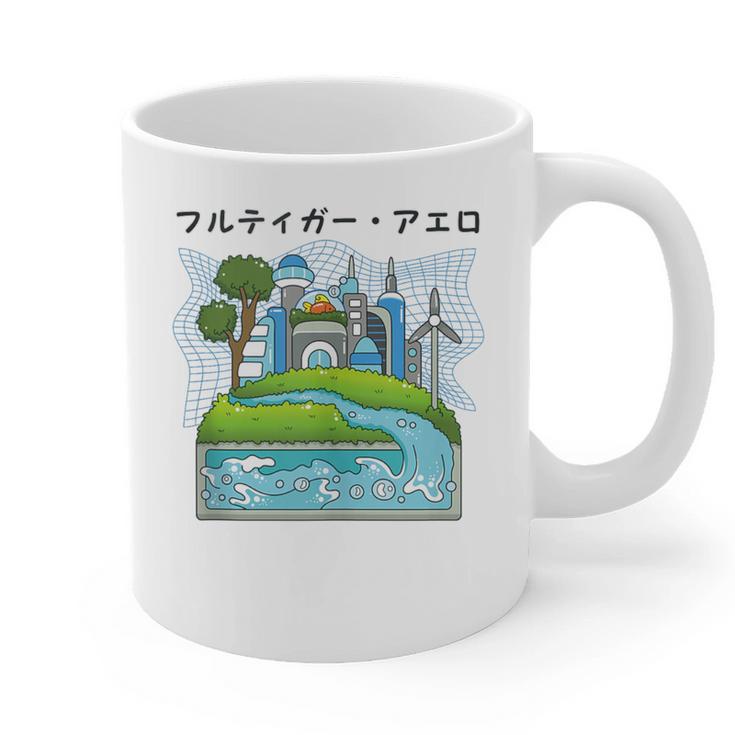 Future City Wind Power Frutiger Aero Y2K Style Ocean Graphic Print Coffee Mug