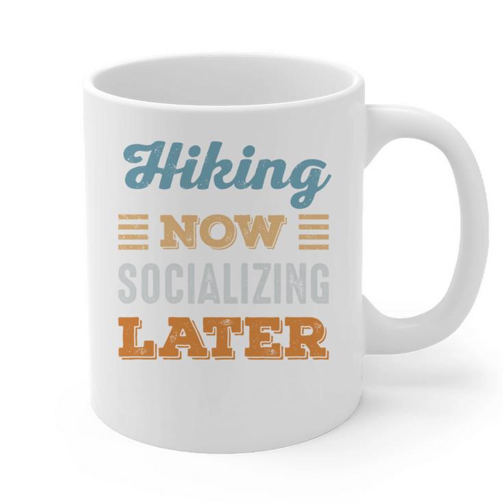 Hiking Now Minimal Socializing Introvert Vintage Graphic Print Coffee Mug