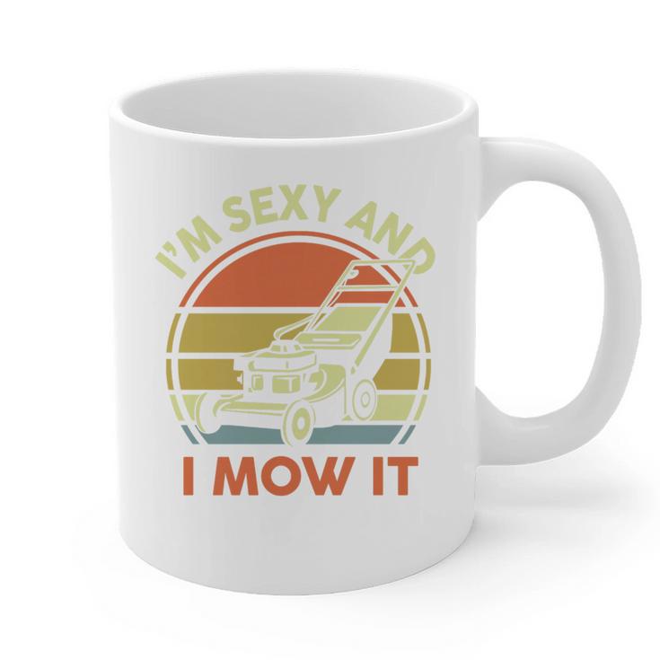 Lawn Mowing Dad Im Sexy And I Mow It Mower  Garden Premium Tri-Blend Graphic Print Coffee Mug