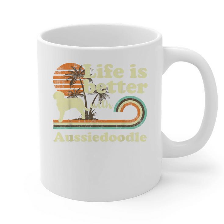 Life Better Aussiedoodle Vintage Dog Mom Dad Graphic Print Coffee Mug