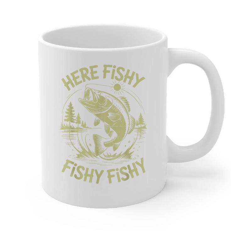Men Here-Fishy Bass Fish Dad Fishing From Daughter Son Graphic Print Coffee Mug