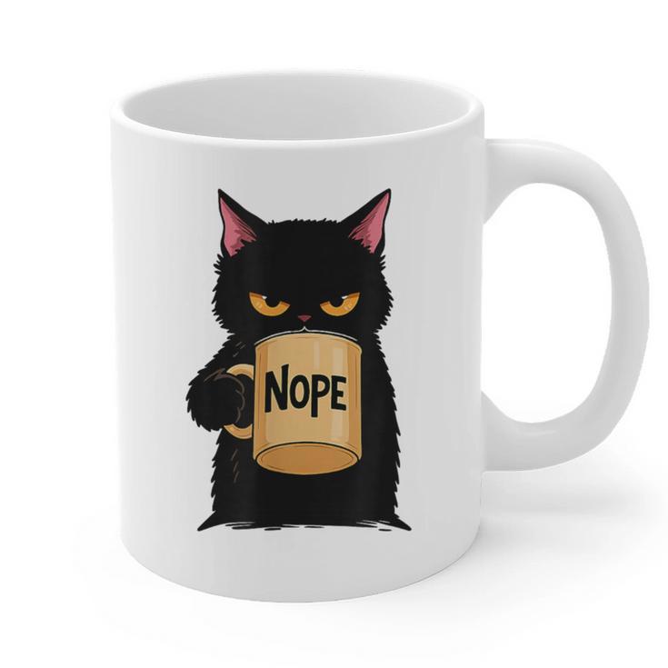 Nope Coffee Cat – Introvert Humor Monday Kitty Graphic Print Coffee Mug