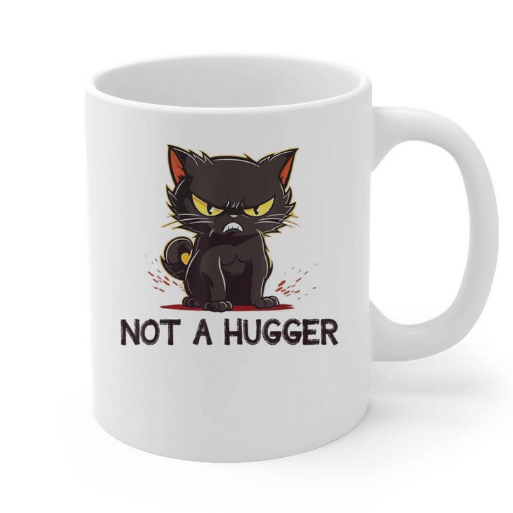 Not A Hugger Tee Angry Cat Sarcastic Cute Introvert Graphic Print Coffee Mug