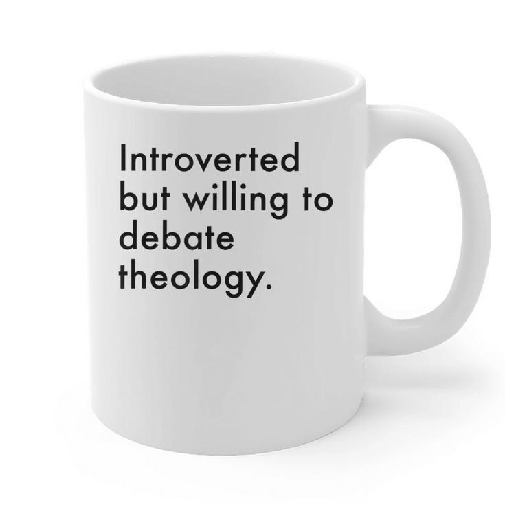 Theology Introvert Christian Conversation Starters Graphic Print Coffee Mug