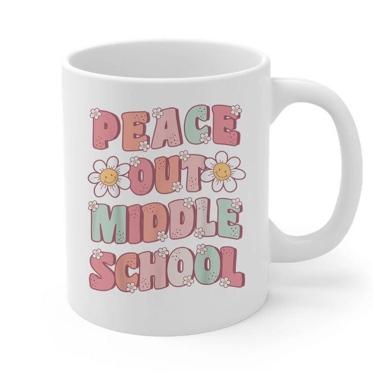 Peace Out Middle School Graduation Groovy Last Day Of School Graphic Print Coffee Mug