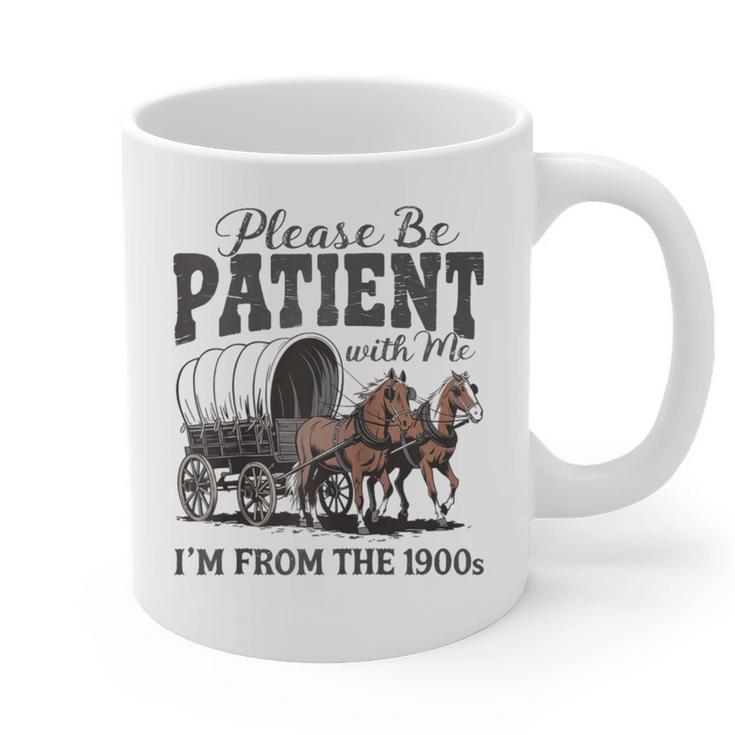 Please Be Patient With Me I'm From The 1900s Vintage Raglan Baseball Tee Graphic Print Coffee Mug