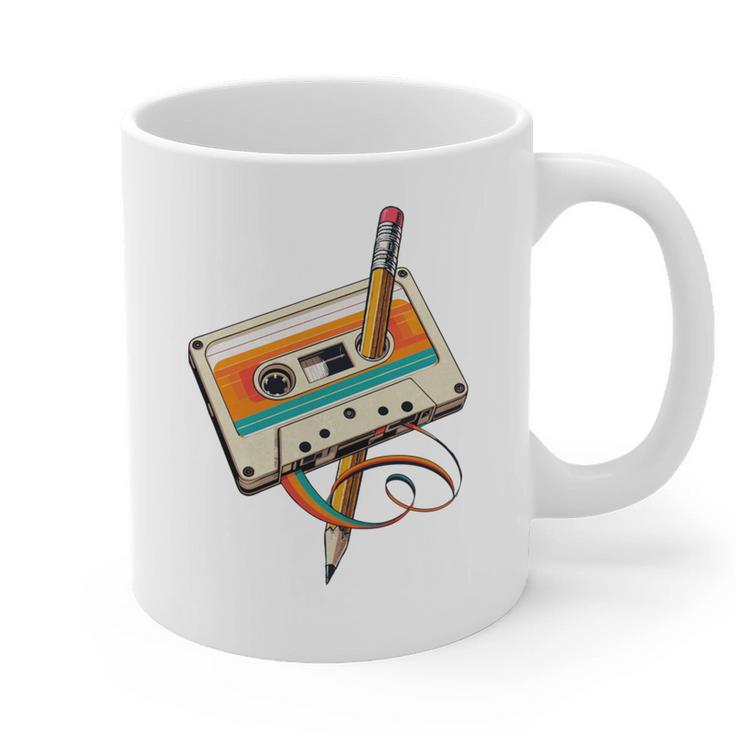 Retro Cassette Tape & Pencil Rewind Nostalgia Party 80s 90s Graphic Print Coffee Mug