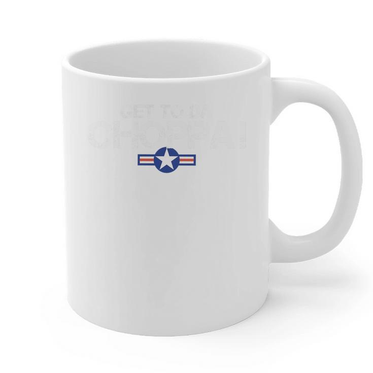 Retro Get To Da Choppa Shirt 80s Movie Nostalgia Tee Premium Tri-Blend Graphic Print Coffee Mug