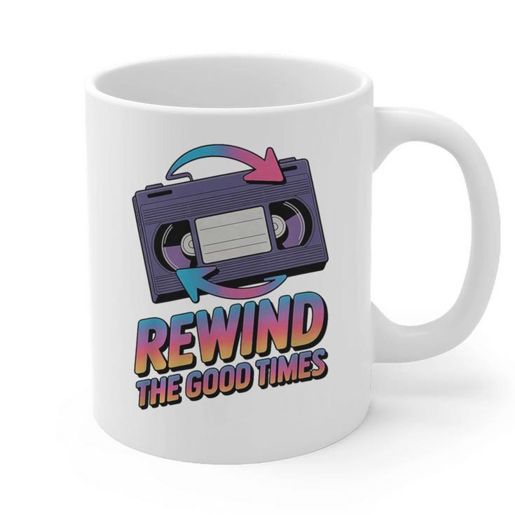 Rewind Good Times Retro VHS Tape Nostalgia 80s 90s Premium Tri-Blend Graphic Print Coffee Mug