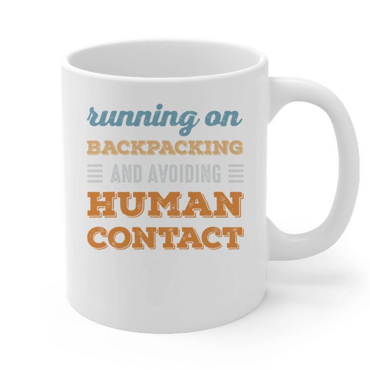 Running On Backpacking Social Introvert Humor Vintage Graphic Print Coffee Mug