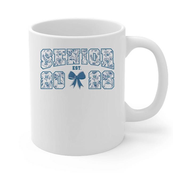 Senior 26 Graduation Class Of 2026 Bow Blue Toile Floral Graphic Print Coffee Mug