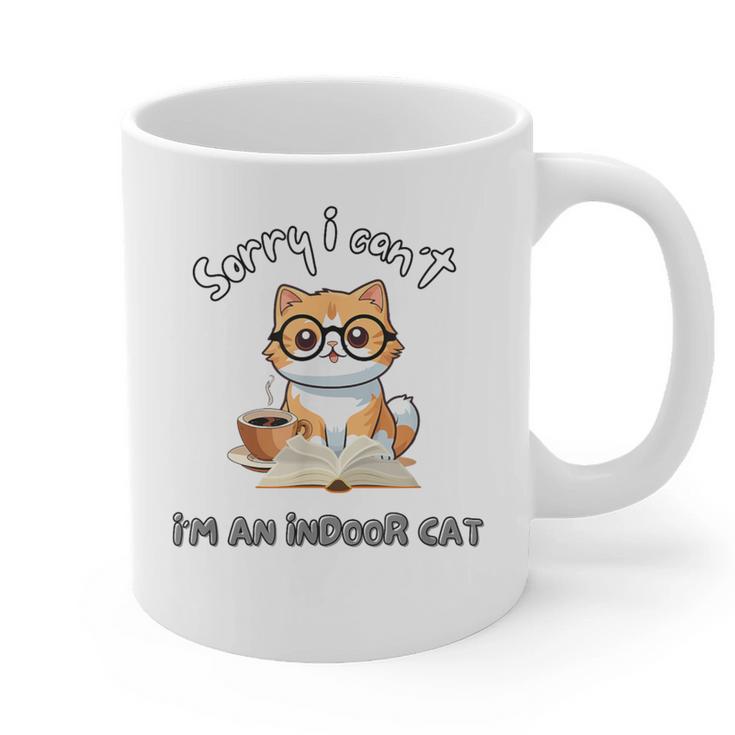 Sorry I Can't Indoor Cat Top For Introvert With Coffee Book Graphic Print Coffee Mug