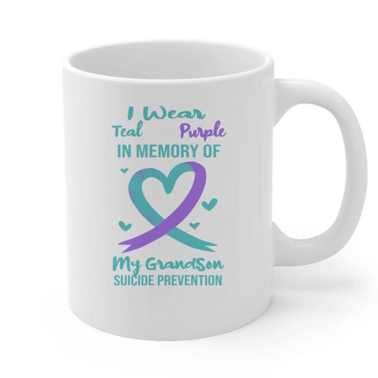Teal Purple Memory Of Grandson Suicide Prevention Ribbon Graphic Print Coffee Mug Teal Purple Memory Of Grandson Suicide Prevention Ribbon Graphic Print Coffee Mug