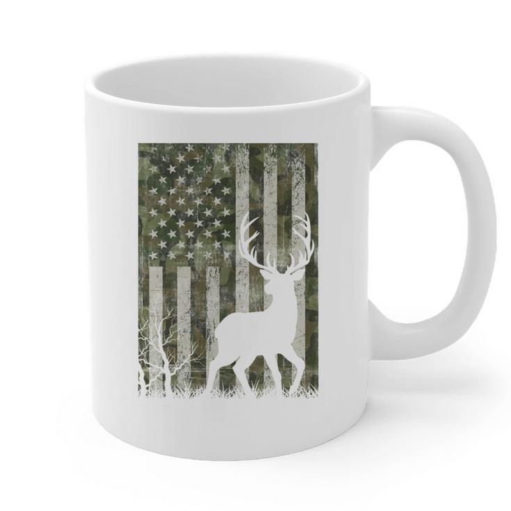 US Flag Deer Elk Buck Camoflage Hunting Hunter Dad Grandpa Graphic Print Coffee Mug