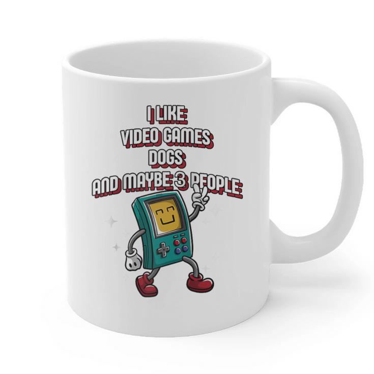 I Like Video Games Dogs And Maybe 3 People Gamer Introvert Raglan Baseball Tee Graphic Print Coffee Mug