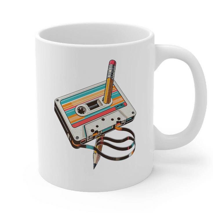 Vintage Cassette Tape And Pencil Nostalgia Party 70s 80s 90s Premium Graphic Print Coffee Mug