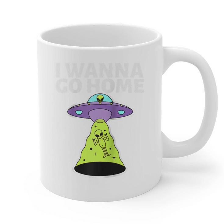I Wanna Go Home Introvert UFO UAP Flying Saucer Trippy Alien Raglan Baseball Tee Graphic Print Coffee Mug