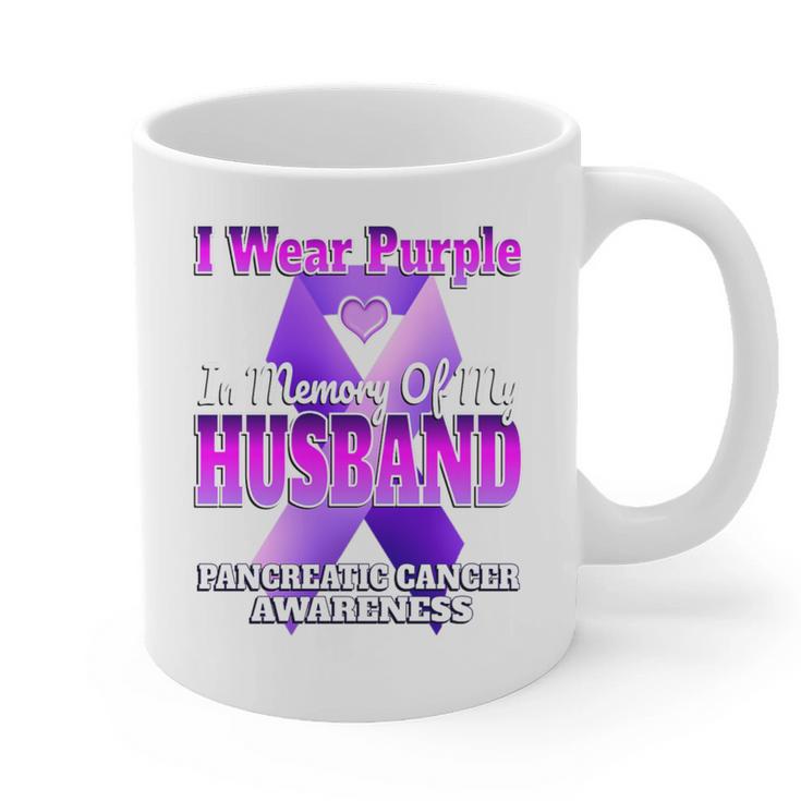 I Wear Purple In Memory Of My Husband Pancreatic Cancer Premium Tri-Blend Graphic Print Coffee Mug