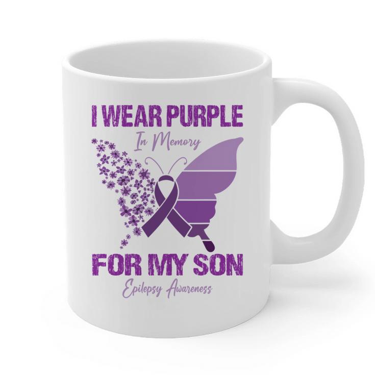 I Wear Purple In Memory For My Son Epilepsy Awareness Ribbon Graphic Print Coffee Mug