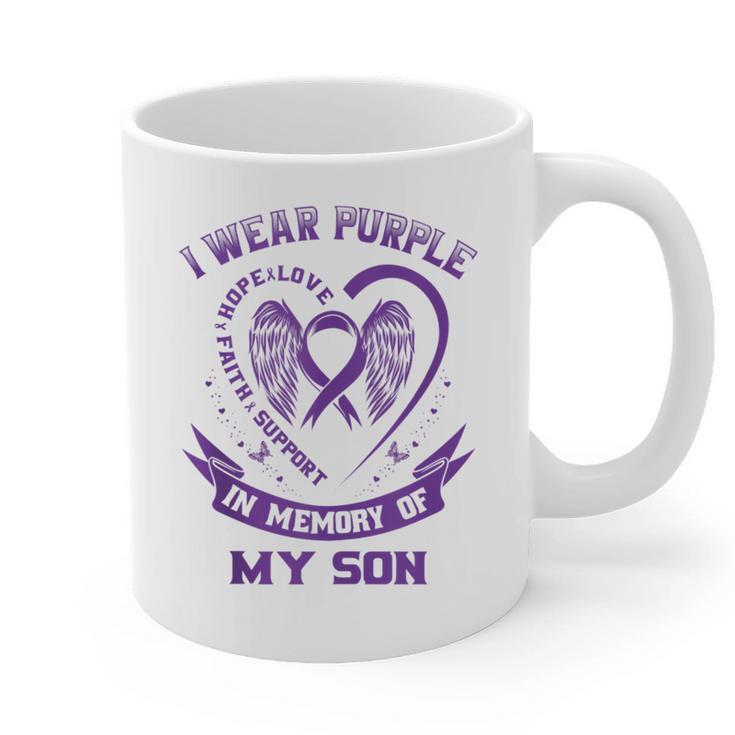 Wear Purple In Memory Of My Son Pancreatic Cancer Awareness Graphic Print Coffee Mug