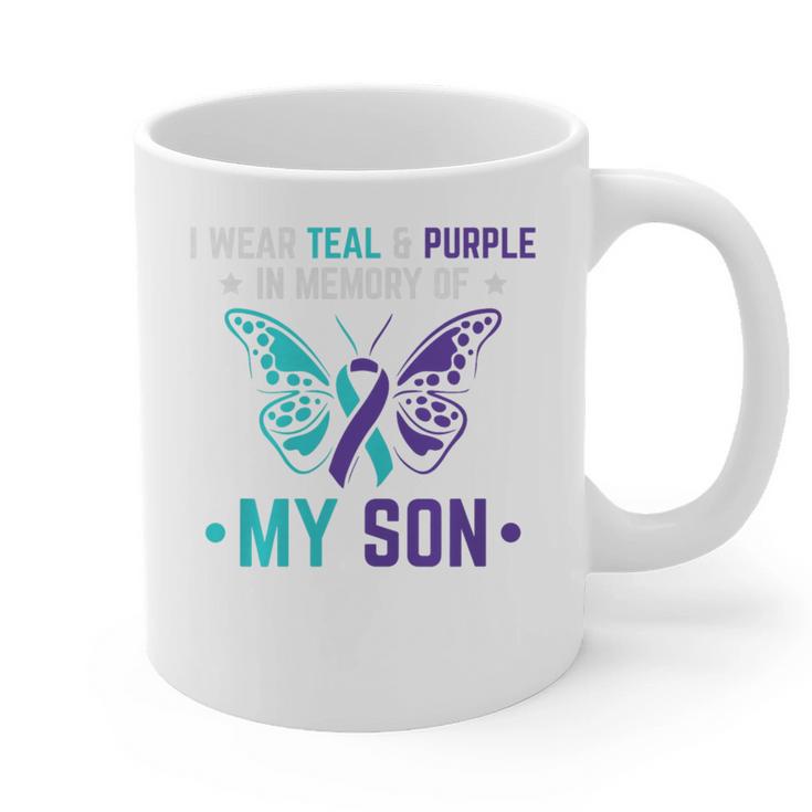 I Wear Teal Purple In Memory Of My Son Suicide Awareness Premium Tri-Blend Graphic Print Coffee Mug I Wear Teal Purple In Memory Of My Son Suicide Awareness Premium Tri-Blend Graphic Print Coffee Mug