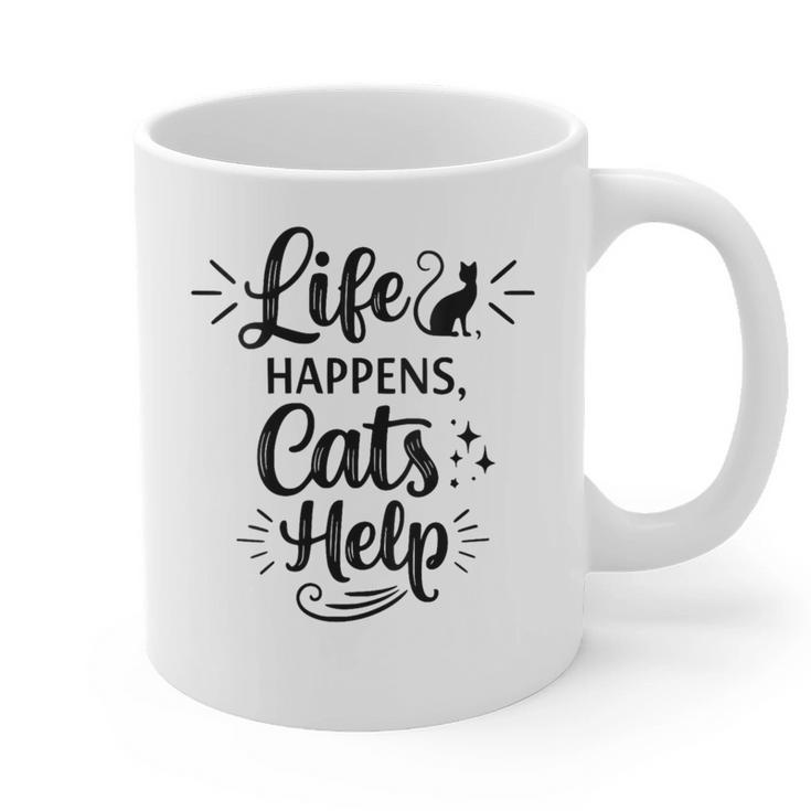 Women's Life Happens Cats Help Cat Lover Cat Moms Cat Dads Graphic Print Coffee Mug
