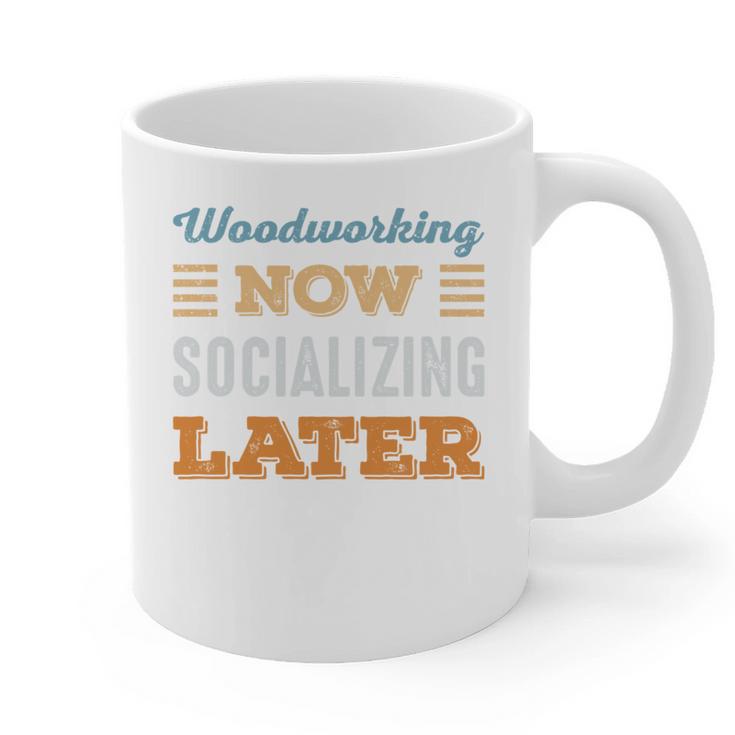 Woodworking Now Minimal Socializing Introvert Vintage Graphic Print Coffee Mug
