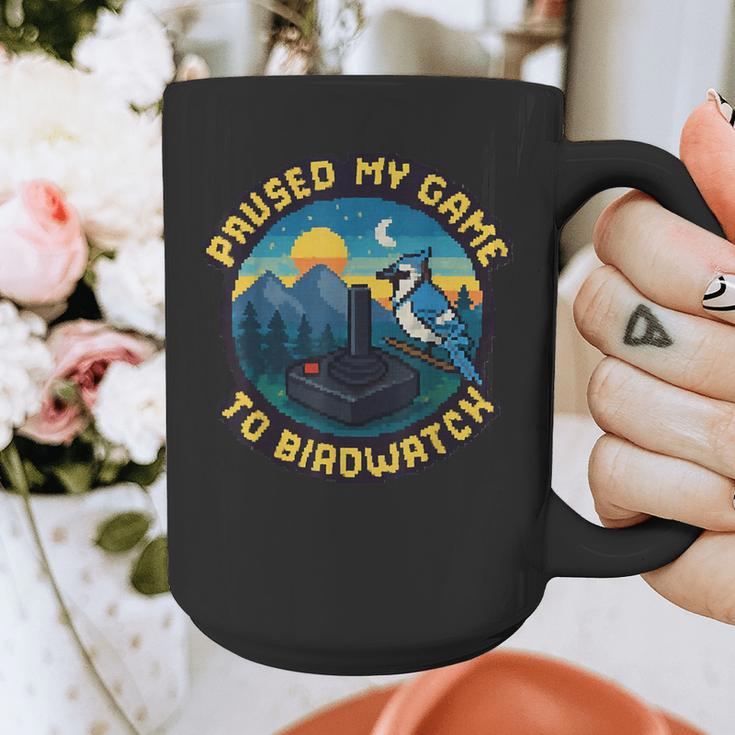 8-Bit Gamer Birder Blue Jay Arcade Nostalgia Nature Graphic Print Coffee Mug