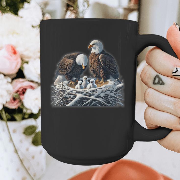 Bald Eagle Dad Mom Three Eaglet Chicks Babies In The Nest Graphic Print Coffee Mug