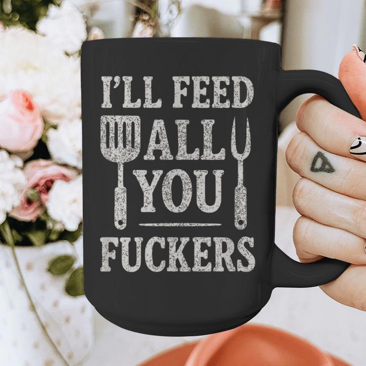 BBQ I’Ll Feed All You Fuckers BBQ Dad Cooking Grilling Graphic Print Coffee Mug
