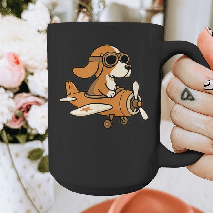 Beagle Flying a Plane Pilot Airplane Dog Mom Dad Graphic Print Coffee Mug