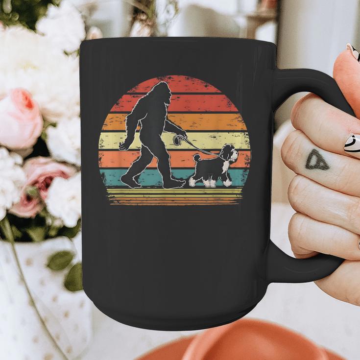 Bigfoot Walking a Dog Bernedoodle Dog Dad Graphic Print Coffee Mug