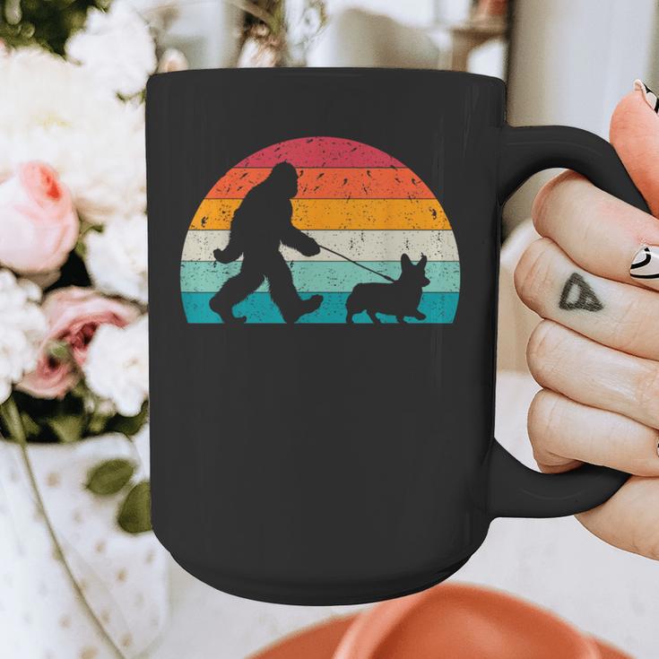 Bigfoot Walking a Dog Corgi Lovers Dog Dad Graphic Print Coffee Mug