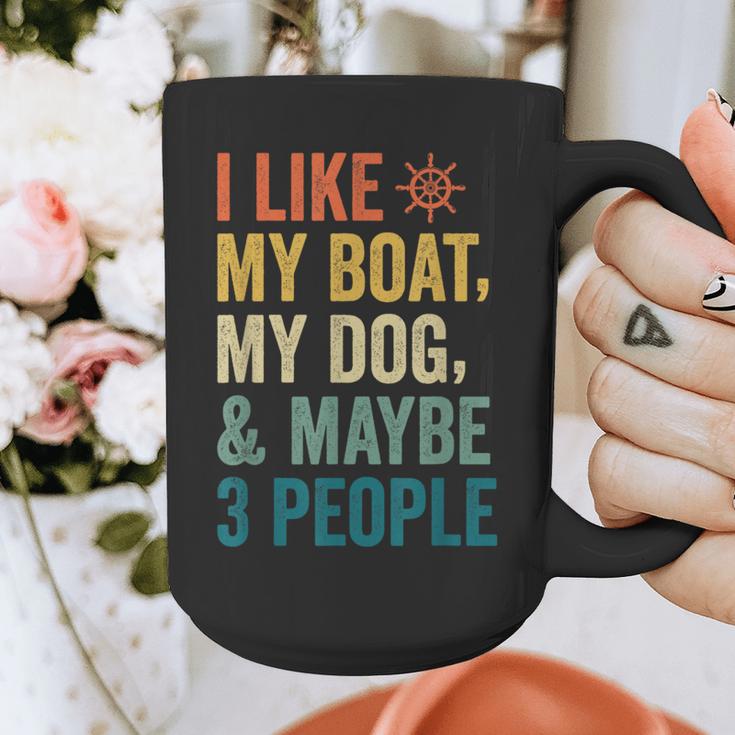 I Like My Boat Dog And Maybe 3 People Retro Sailor Dad Graphic Print Coffee Mug