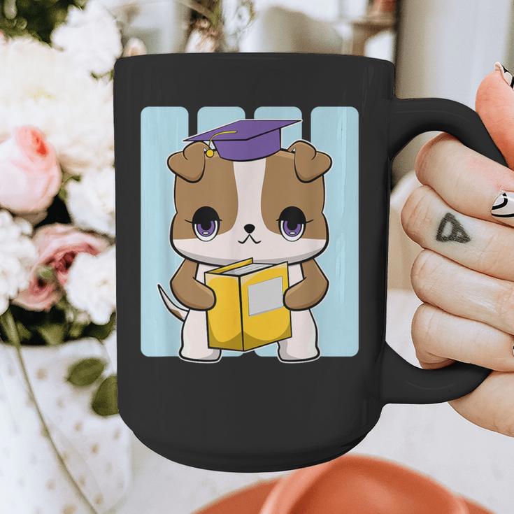 Bulldog Anime Pup Graduation Graphic Print Coffee Mug