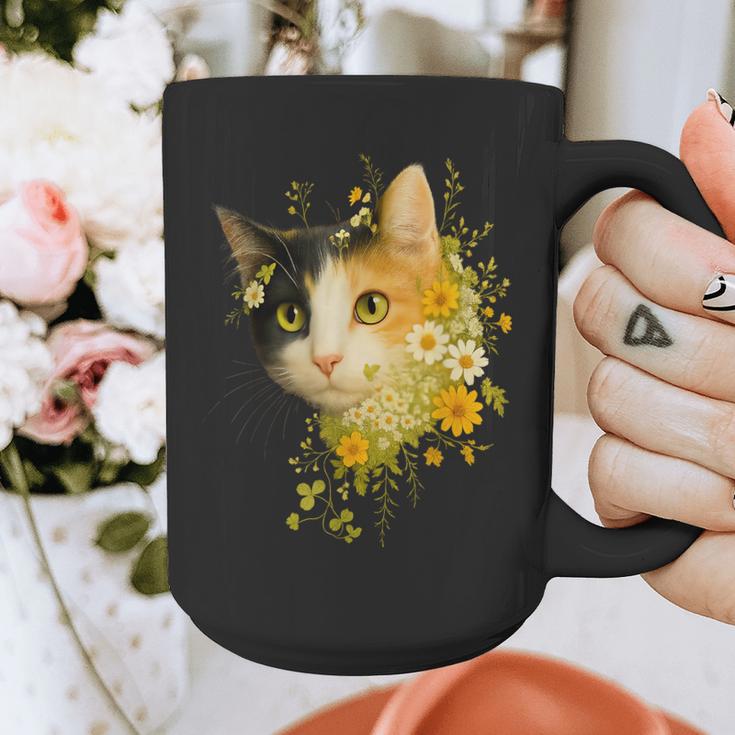 Calico Cat With Flowers For Mom Dad Women Men Kids Botanical Graphic Print Coffee Mug Calico Cat With Flowers For Mom Dad Women Men Kids Botanical Graphic Print Coffee Mug