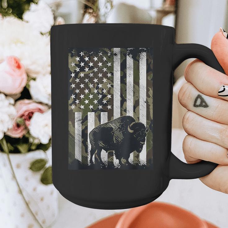 Camo USA Flag Bison Camouflage Hunting Wildlife Hunter Dad Graphic Print Coffee Mug