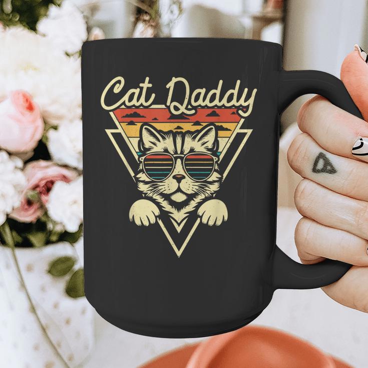 Cat Daddy Retro Sunglasses Cat Fur Dad Papa Vintage Cat Dad Graphic Print Coffee Mug