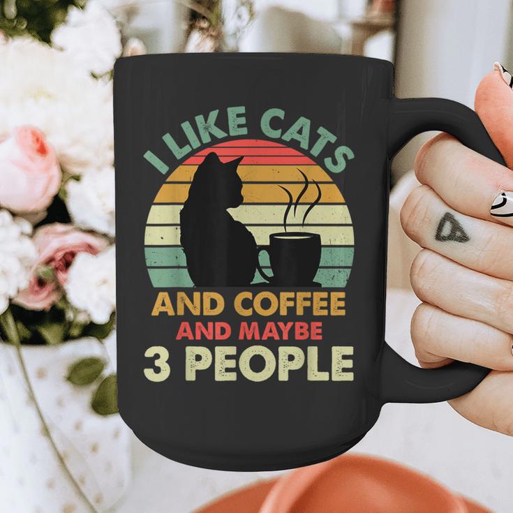 Cats Coffee & 3 People Tee Cute Font Introvert Humor Graphic Print Coffee Mug