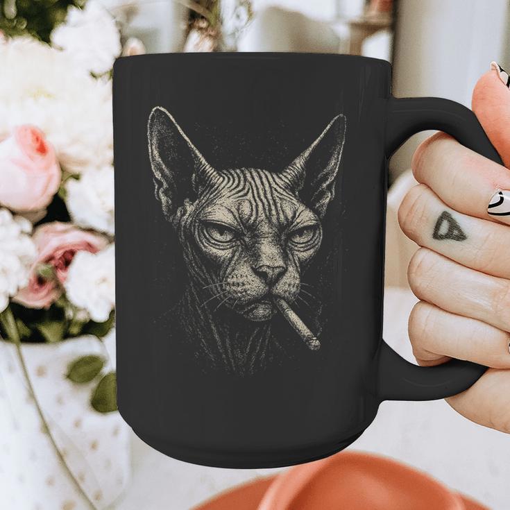 Cigarette Smoking Sphynx Cat Meme Stupid For Dad Graphic Print Coffee Mug