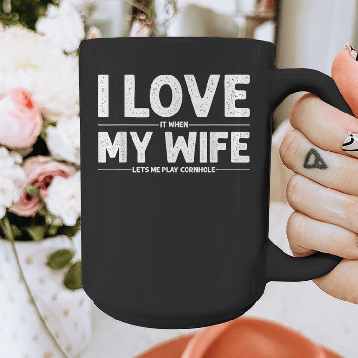 Cool Cornhole Art For Men Dad Love My Wife Husband Corn Hole Small Graphic Print Coffee Mug
