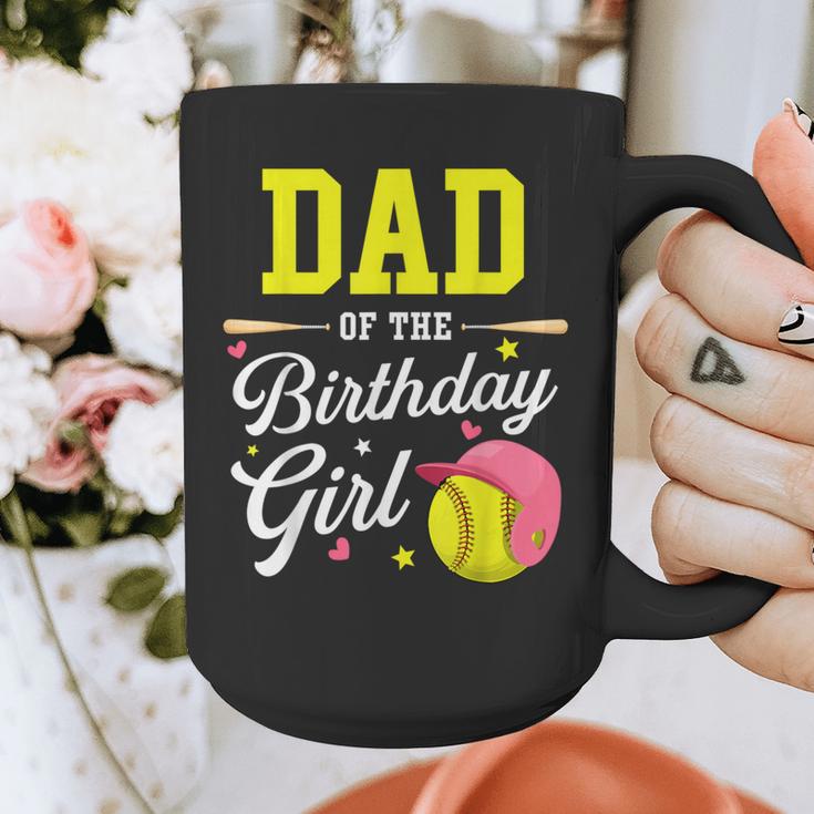 Dad Of The Birthday Girl Softball Player Theme B-Day Daddy Graphic Print Coffee Mug