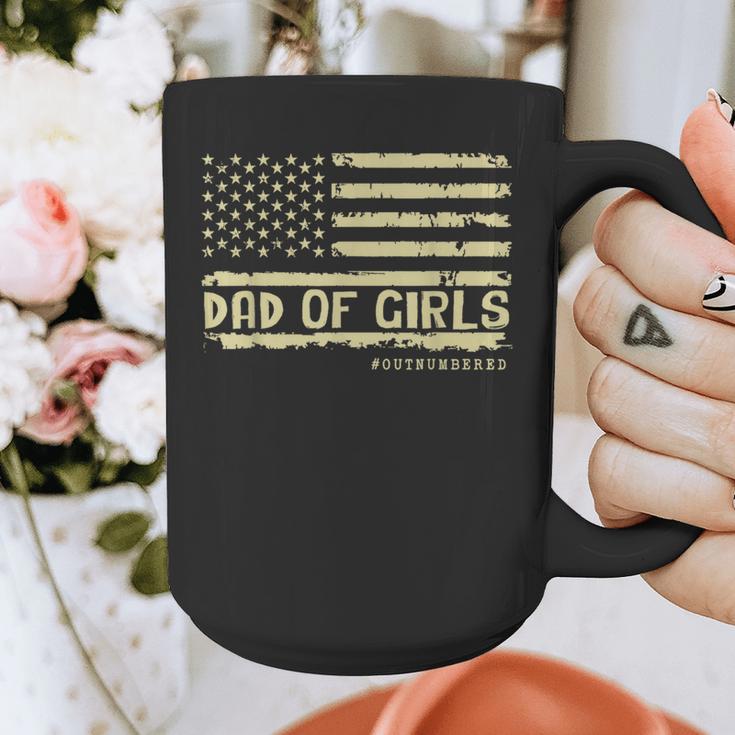 Dad Of Girls Outnumbered US Flag Father's Day Daughter Dad Graphic Print Coffee Mug
