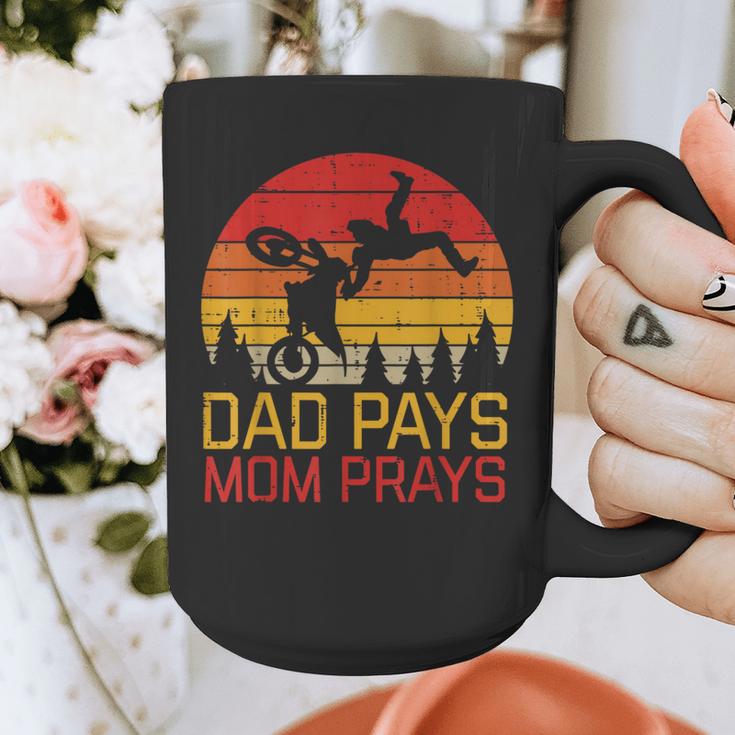 Dad Pays Mom Prays Dirt Bike Retro Motocross Boys Kids Graphic Print Coffee Mug