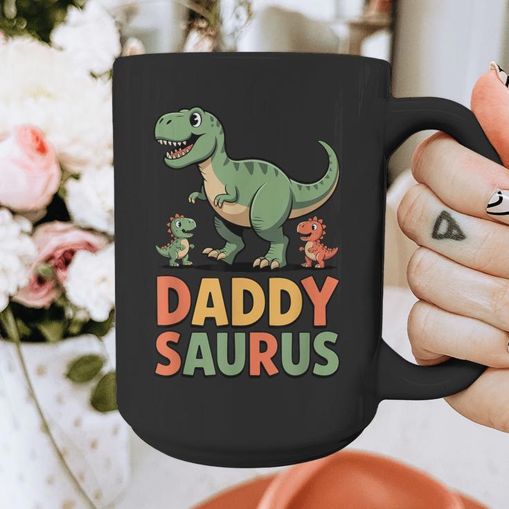 Daddy Saurus Dinosaur Dad Of Two Kids Dino Family Graphic Print Coffee Mug