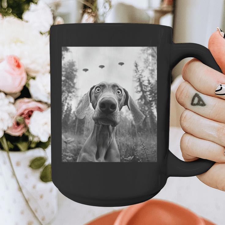 Dog Mom Dad Alien Selfie Weimaraner UFO For Men Women Graphic Print Coffee Mug
