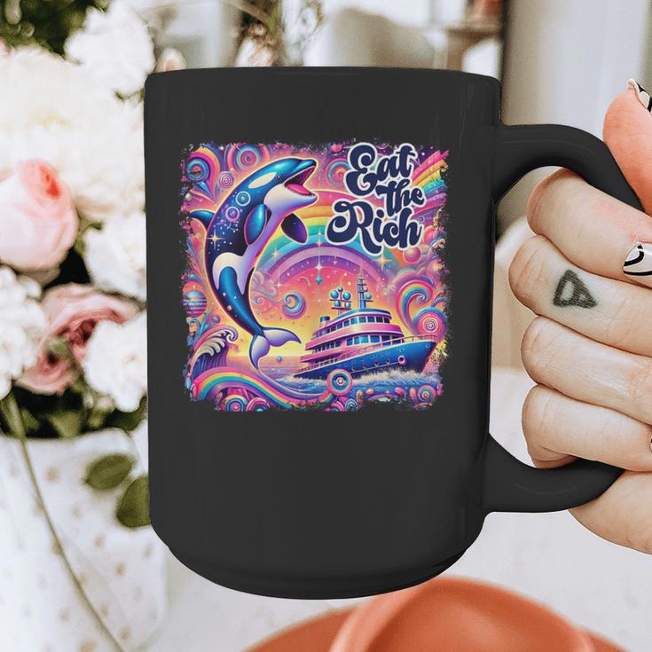 EAT THE RICH 90S NOSTALGIA WHALE ORCA YAHCT RETRO Graphic Print Coffee Mug EAT THE RICH 90S NOSTALGIA WHALE ORCA YAHCT RETRO Graphic Print Coffee Mug
