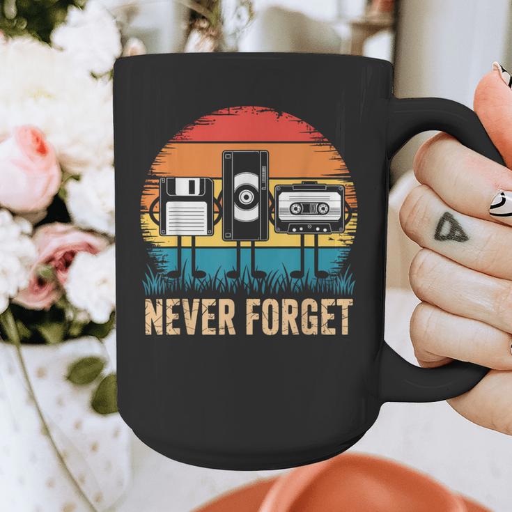 Never Forget Retro 80s 90s Floppy VHS Cassette Nostalgia Graphic Print Coffee Mug